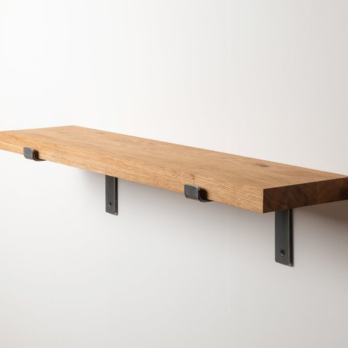 Full Stave Oak Shelf  With Lipped Steel Brackets