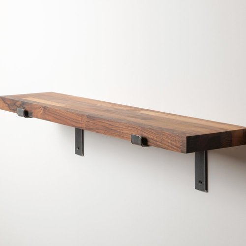 Walnut Shelf With Lipped Steel Brackets